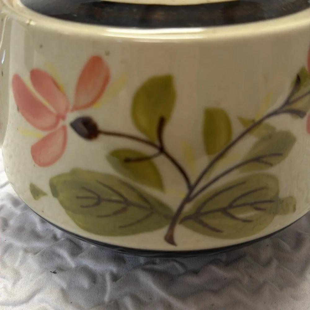 Vintage Floral Ceramic Teapot with Wicker Handle